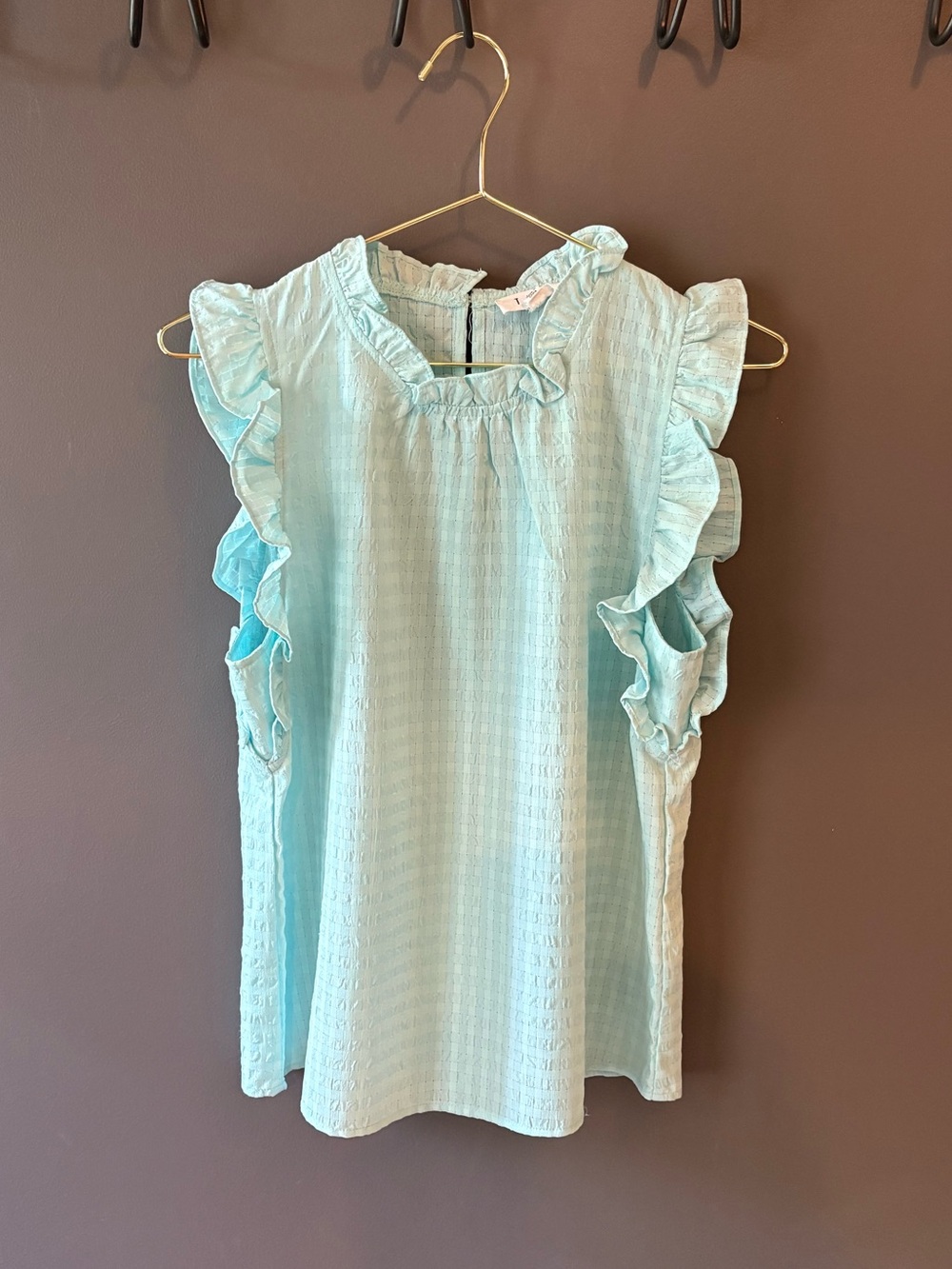 THML Mint Ruffle Neck Textured Blouse - Medium